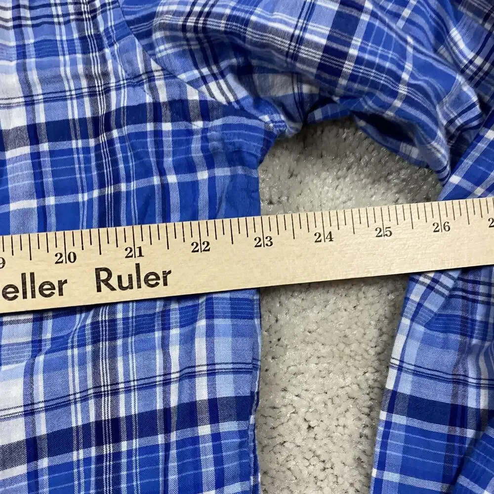 Polo Ralph Lauren Shirt Mens L Blue Plaid Gingham Button Down Pony Double Face